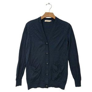 Tory Burch Cardigan Sweater Womens S Navy Merino Wool Button Up Long Sleeve